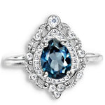 Deluxe Natural London Blue Topaz White Cz Solid .925 Sterling Silver Ring Size 8 or Q