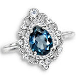 Deluxe Natural London Blue Topaz White Cz Solid .925 Sterling Silver Ring Size 8 or Q