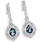 Natural London Blue Topaz CZ Gemstone Solid .925 Sterling Silver 14K White Gold Earrings