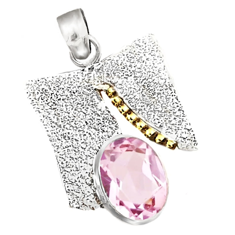 6 Cts Two Tone Pink Kunzite Gemstone Solid .925 Silver Pendant