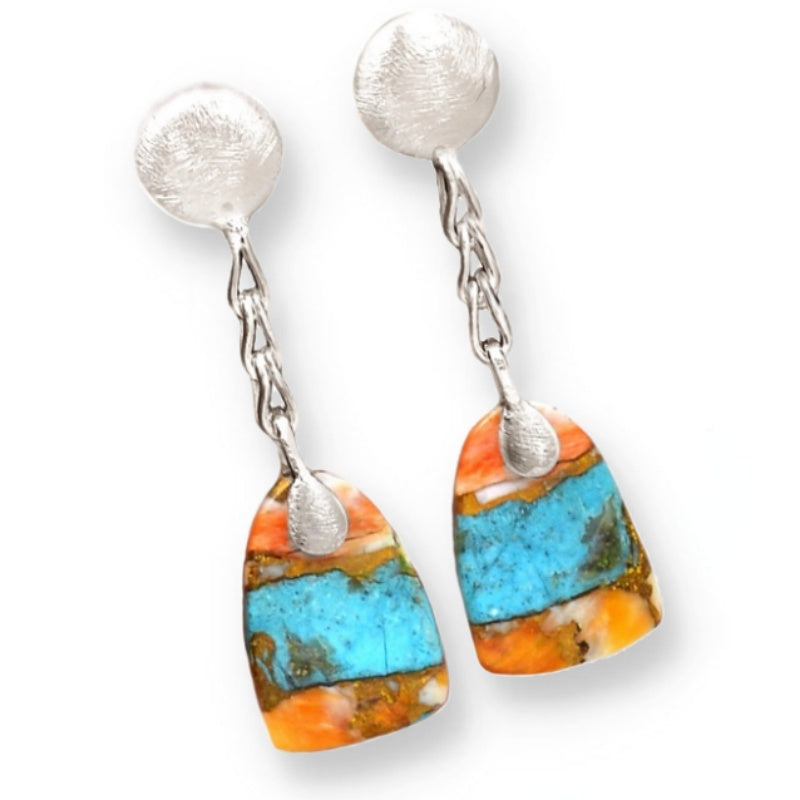 4.7 Grams Natural Spiny Oyster Arizona Turquoise Solid .925 Sterling Silver Earrings