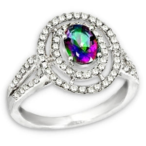 4.17 Cts Rainbow Topaz, White Topaz Ring In Solid .925 Sterling Silver Size 7