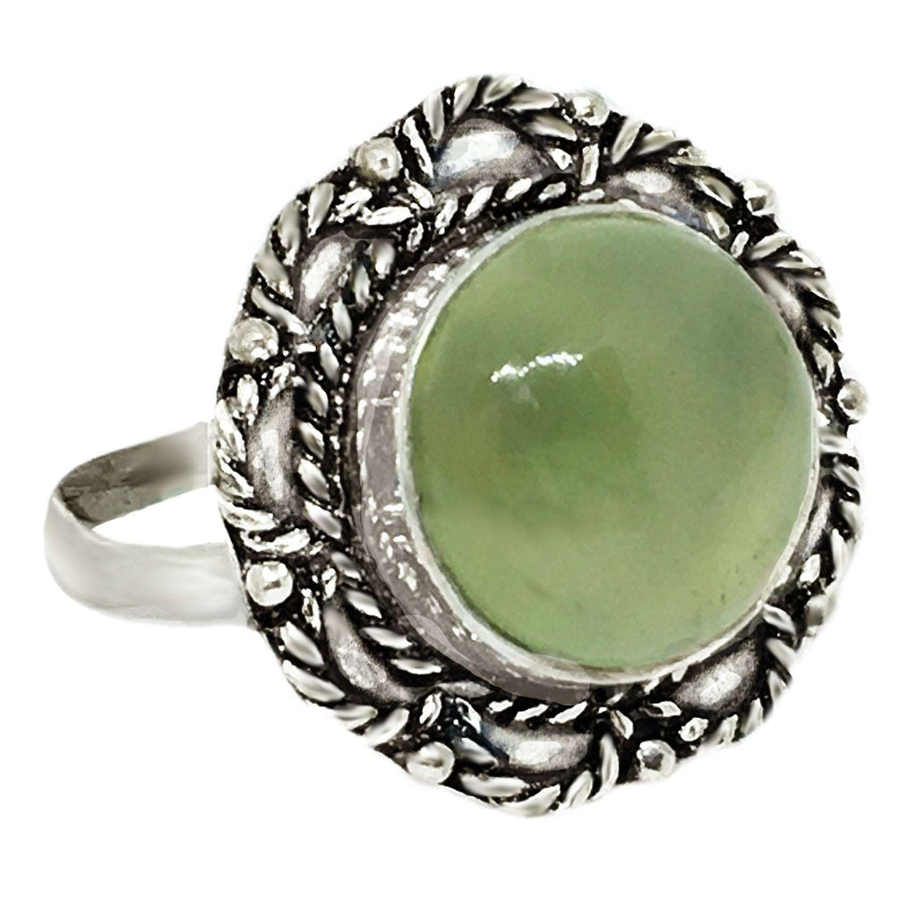 Natural Scottish Moss Prehnite Gemstone .925 Silver Ring size US 7.5 or P - BELLADONNA