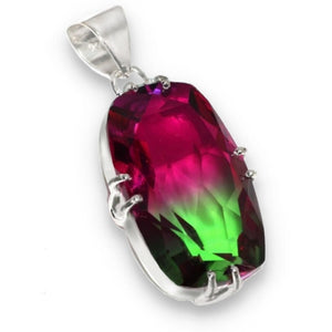 Handmade Bi-Colour Tourmaline Rectangle Shape Gemstone .925 Sterling Silver Fashion Pendant