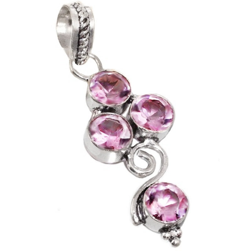 Indonesian -Bali Pink Amethyst Gemstone .925 Silver Pendant