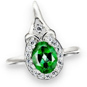 Exotic Natural Brazilian Green Topaz White CZ Solid .925 Sterling Silver 14k White Gold Ring Size 8