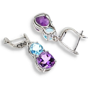 25.05 cts Authentic Purple Amethyst, Blue Topaz In Solid .925 Sterling Silver - February Birthstone