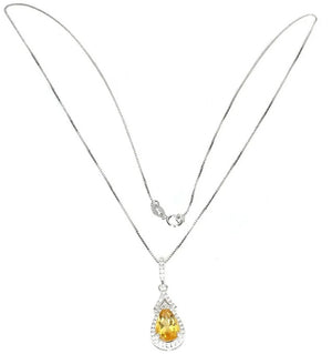 Deluxe Natural Unheated Citrine, White Cubic Zirconia Gemstone Solid .925 Sterling Silver Necklace - BELLADONNA