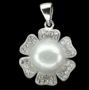 Deluxe Natural White Pearl, Cz Solid .925 Sterling Silver Pendant, Ring ,Earrings