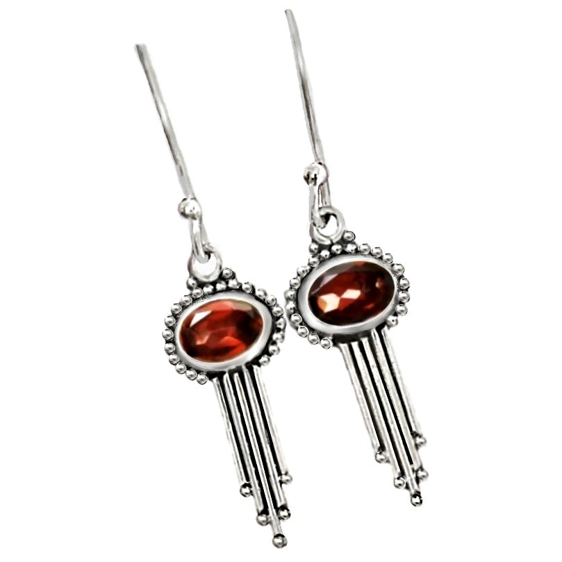 Natural Garnet Gemstone Solid .925 Sterlings Silver Earrings