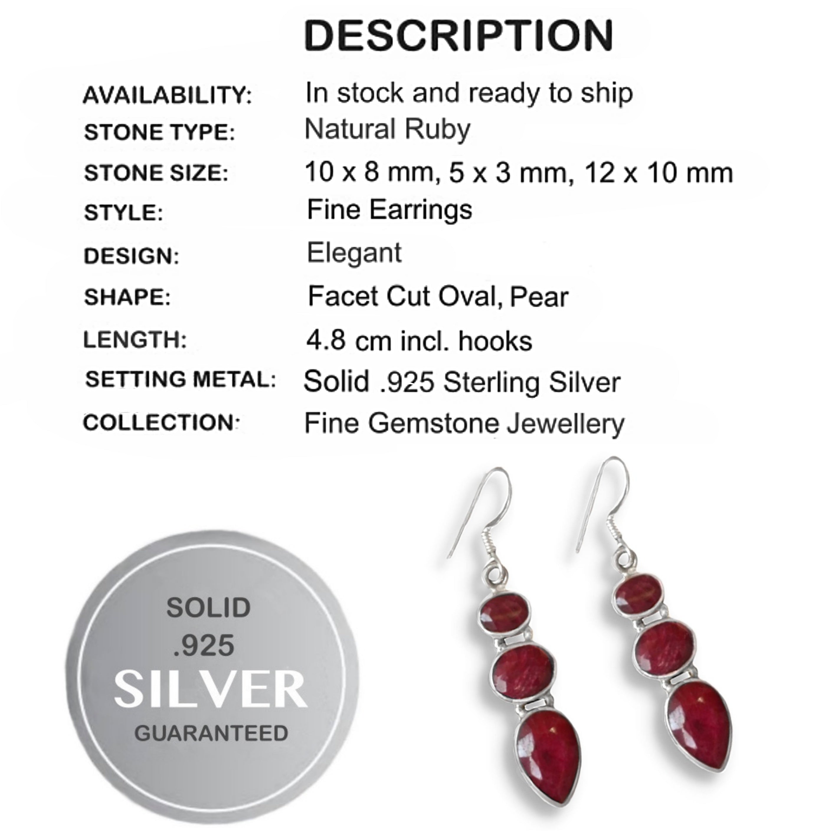 Natural Indian Ruby Gemstone Set in Solid .925 Sterling Silver Earrings