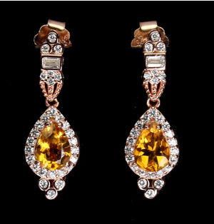 Natural Unheated Pear Citrine Gemstone  in Solid 925 Sterling Silver 14K Rose Gold Stud Earrings