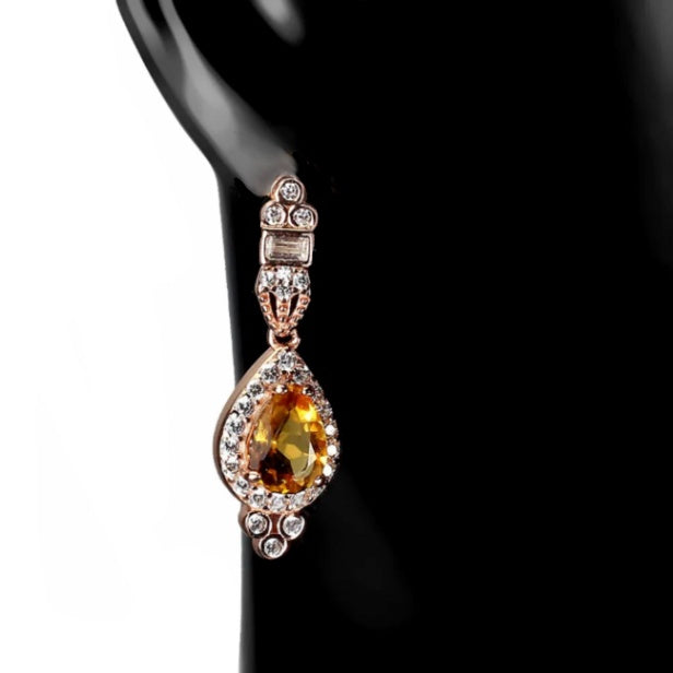 Natural Unheated Pear Citrine Gemstone  in Solid 925 Sterling Silver 14K Rose Gold Stud Earrings