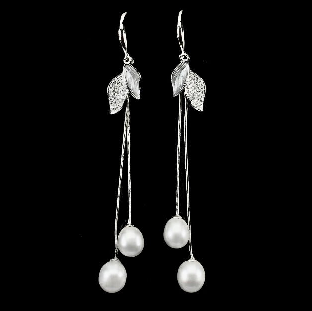 Elegant Creamy White Freshwater Pearl, White Cubic Zirc Solid .925 Sterling Silver Earrings