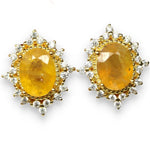 Natural Heated Oval Yellow Sapphire in Solid 925 Sterling Silver 18K Yellow Gold Stud Earrings