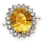 Natural Citrine, AAA White Cubic Zirconia Solid .925 Silver,14K White Gold Ring Size 9 or R1/2