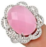 Turkey- Istanbul 15.68 cts Pink Chalcedony, White Topaz Solid.925 Sterling Silver Ring Size 8