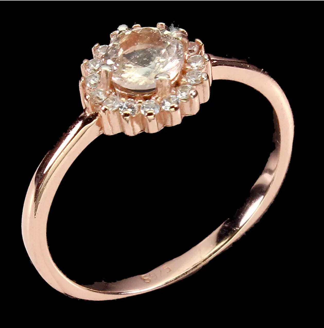 Deluxe Rose Gold Natural Morganite White Cubic Zirconia Solid .925 Sterling Silver Ring Size 7.5