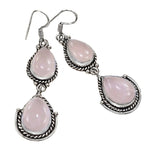 Handmade Soft Pink Rose Quartz Pears .925 Silver Earrings