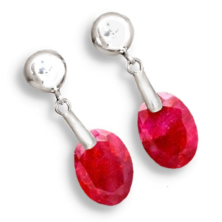 Dainty Natural Indian Ruby Oval Gemstone Set in Solid .925 Sterling Silver Earrings