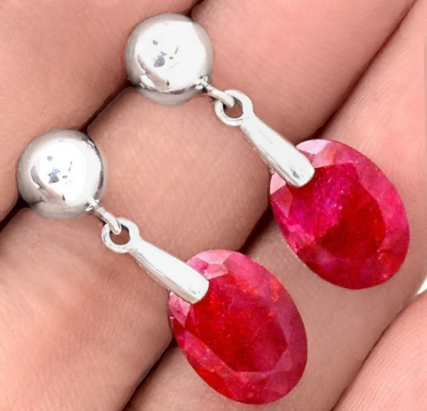 Dainty Natural Indian Ruby Oval Gemstone Set in Solid .925 Sterling Silver Earrings