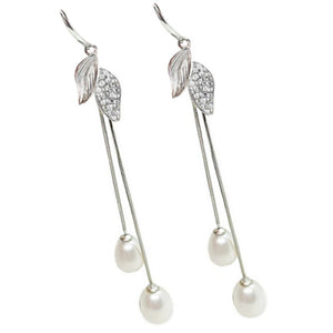 Elegant Creamy White Freshwater Pearl, White Cubic Zirc Solid .925 Sterling Silver Earrings