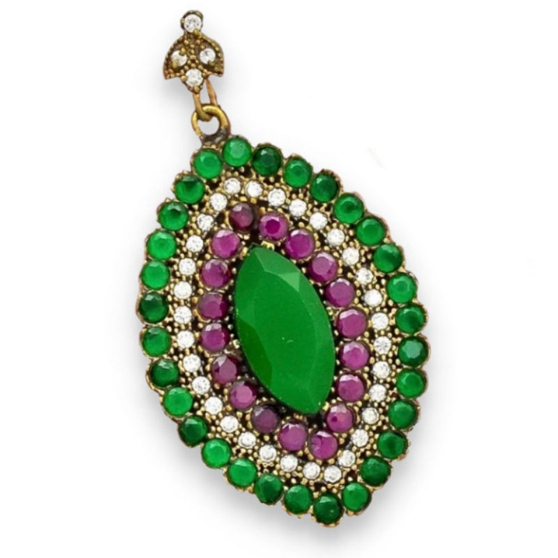 Istanbul Two Tone Turkish Emerald, Ruby, White Topaz Gemstone In Solid .925 Sterling Silver Pendant