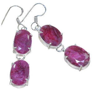 Handmade Indian Cherry Red Ruby Set in .925 Silver Plated Earrings