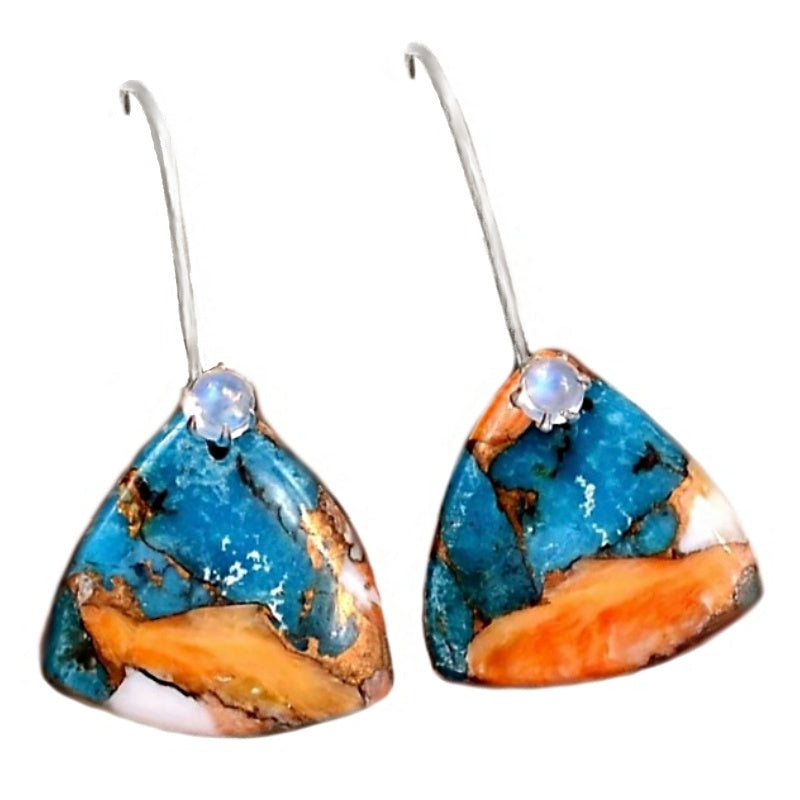 Trendy Natural Spiny Oyster Arizona Copper Turquoise Solid .925 Sterling Silver Earrings