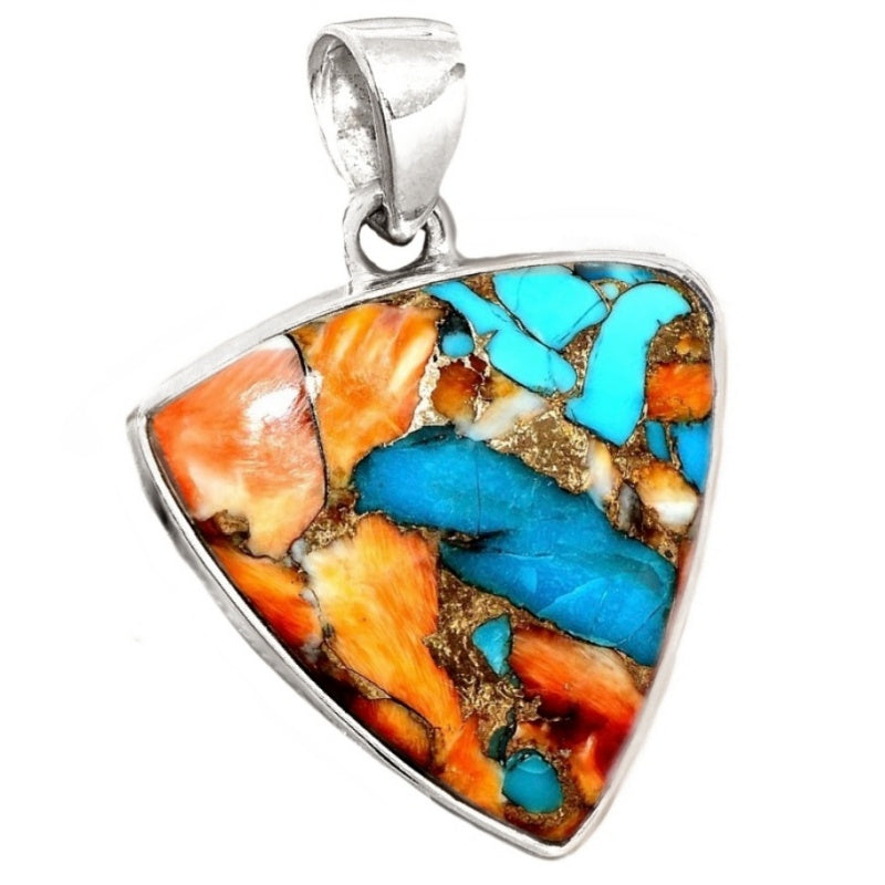 Natural Spiny Oyster Arizona Turquoise Solid .925 Sterling Silver Pendant