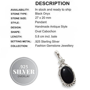 Indonesian Bali- Black Onyx Gemstone .925 Silver Pendant