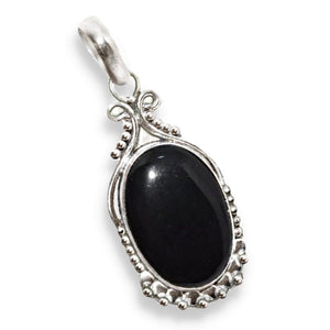 Indonesian Bali- Black Onyx Gemstone .925 Silver Pendant