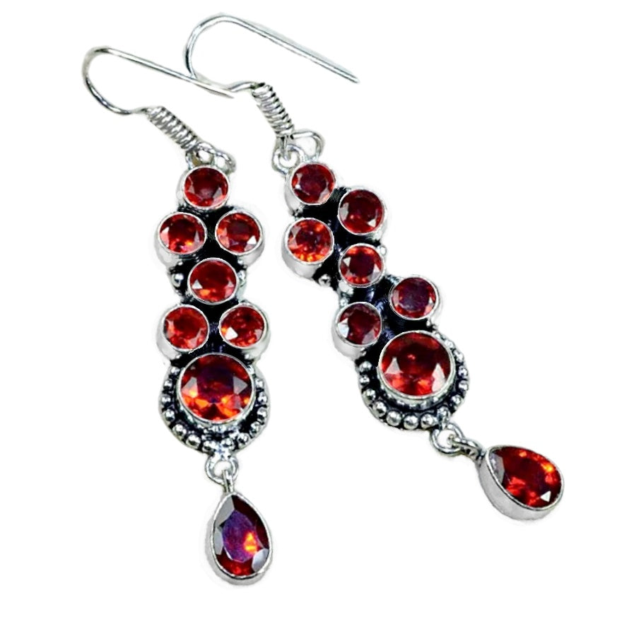 Trendy Mixed Shapes Garnet Gemstone .925 Sterling Silver Earrings