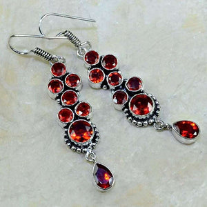 Trendy Mixed Shapes Garnet Gemstone .925 Sterling Silver Earrings