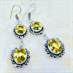 Mixed Shapes Faceted Citrine set in .925 Sterling Silver Earrings