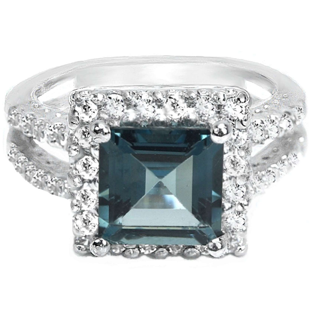 Natural London Blue Topaz Cz Gemstone Solid .925 Sterling Silver Size US 5.5 or L -resizable