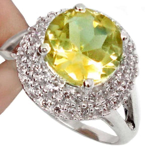 6.53 cts Natural Lemon Topaz, White Topaz Solid .925 Silver Ring Size 8