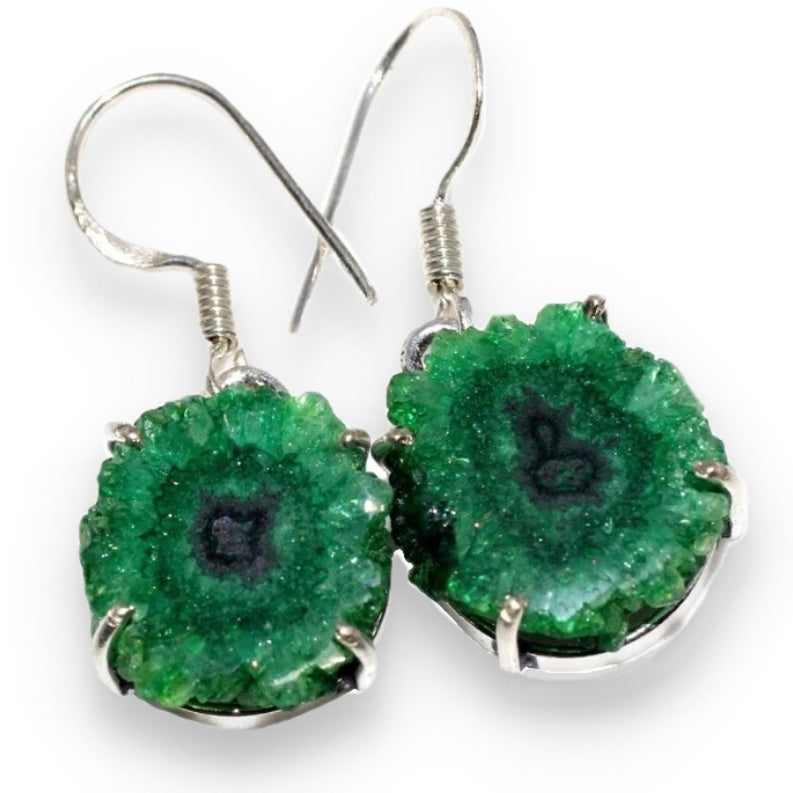 Handmade Emerald Green Solar Quartz Gemstone Earrings