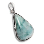 Handmade Natural Aquamarine Pear 925 Sterling Silver Pendant