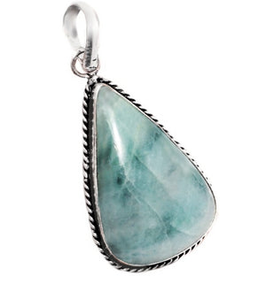 Handmade Natural Aquamarine Pear 925 Sterling Silver Pendant