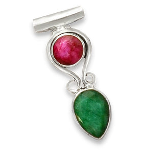 Natural Indian Ruby and Emerald Gemstone In Solid .925 Silver Pendant