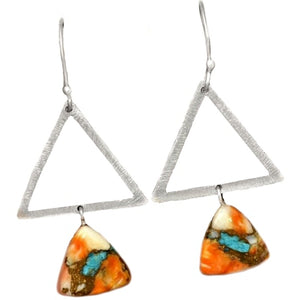 Trendy Natural Spiny Oyster Arizona Copper Turquoise Solid .925 Sterling Silver Earrings