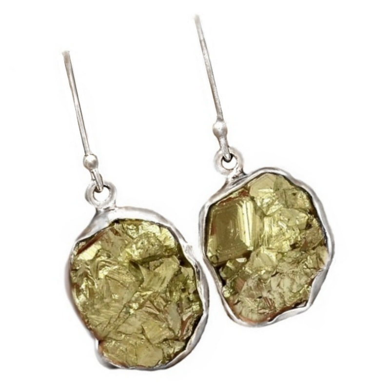 Handmade Peruvian Natural Golden Pyrite Nugget Solid .925 Sterling Silver Earrings