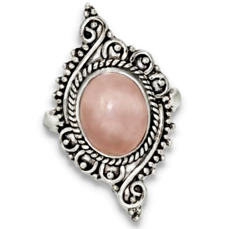 Natural Rose Quartz Gemstone Solid.925 Sterling Silver Ring Size US 6 OR M