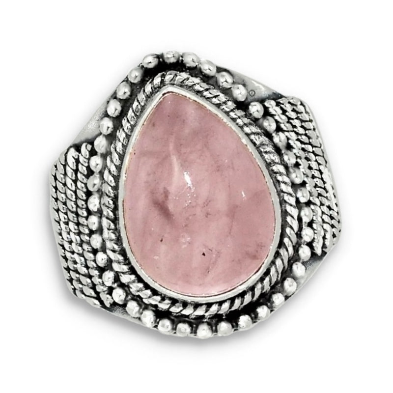 Natural Rose Quartz Gemstone Solid.925 Sterling Silver Ring Size 9