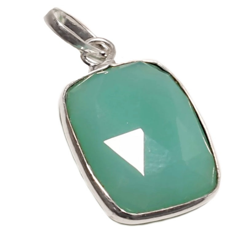 Handmade Aqua Green Chalcedony set .925 Sterling Silver Pendant