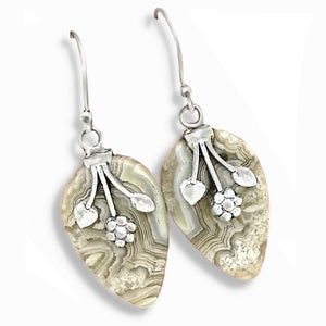 Natural Mexican Laguna Lace Gemstone Solid .925 Sterling Silver Earrings