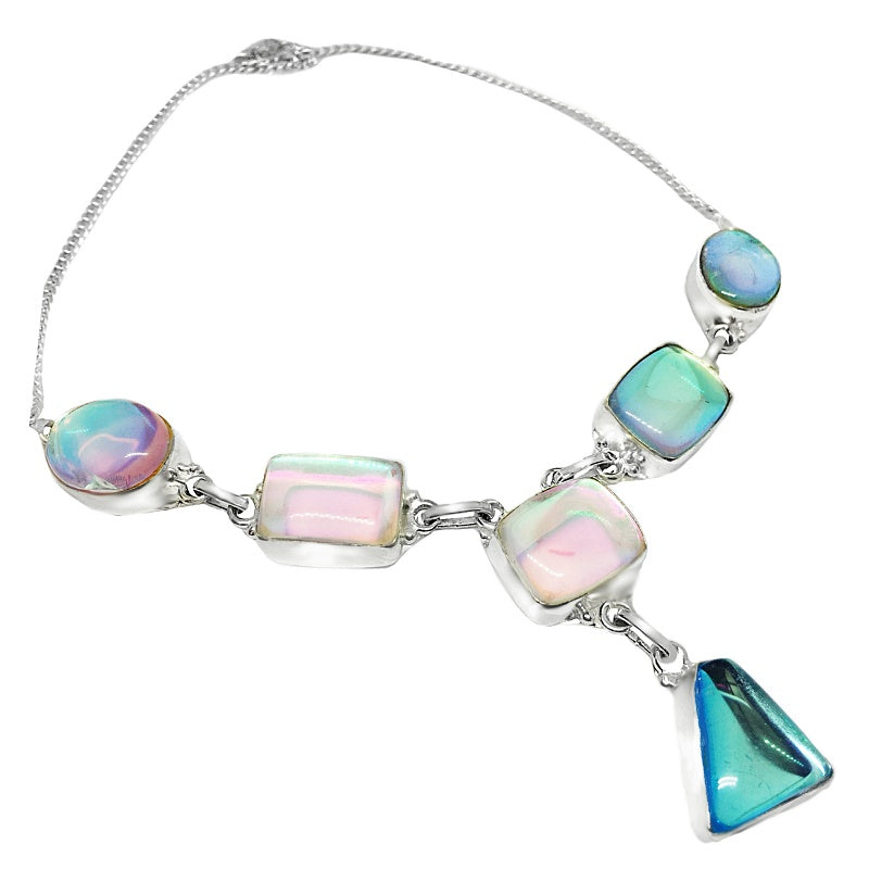 Handmade Aqua Pink Madagascar Fire Topaz Gemstone .925 Silver Necklace