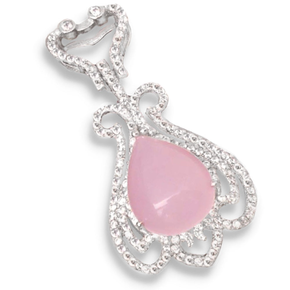 Turkey- Istanbul 38.5 cts Chalcedony, White Topaz Pendant Solid.925 Sterling Silver