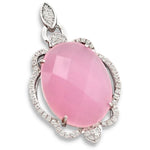 13.29 ct Pink Chalcedony, White Topaz Pendant Solid.925 Sterling Silver